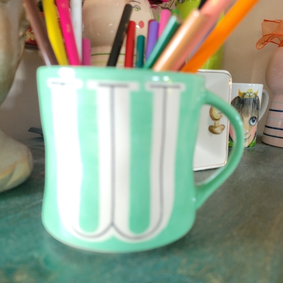 Anthropologie Monogram "W" Mug Green & White ~ Wendy ~ Will ~ Whatever! ~ VGUC - Picture 7 of 14